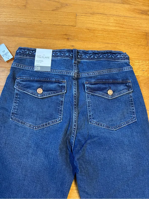 Gap 70's Flare High Rise Denim Stretch Blue Jeans Women's 28 6 Short NWT - Image 6
