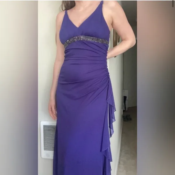 Vintage Y2K City Triangles Purple Asymmetrical Ruffle Formal Dress Medium - Image 2