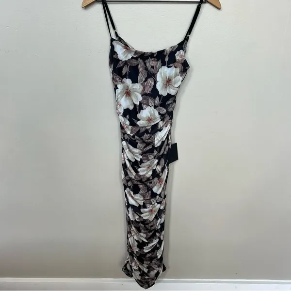 Lulu’s We Really Mesh Black Floral Print Sleeveless Ruched Midi Dress NWT Small - Image 6