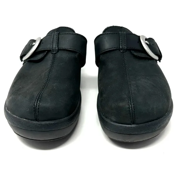 Crocs‎ Size 7 Slip On Clogs Black Style 15513 2.5 in Heel Silver Buckle Comfort - Image 2
