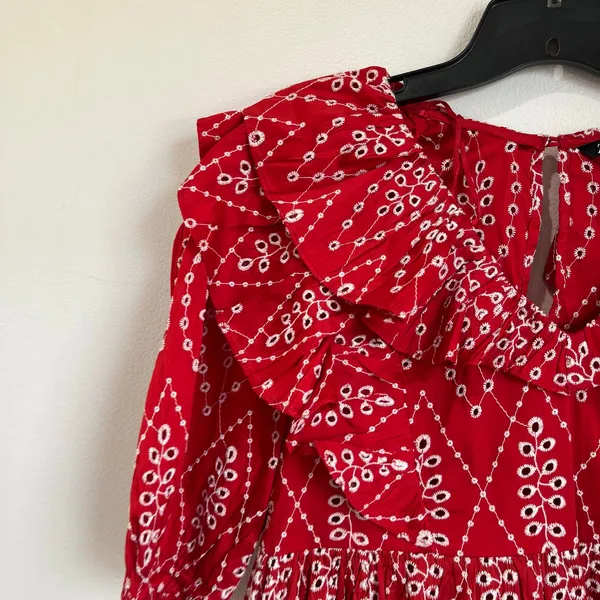 Zara Red Dress with Eyelet Embroidery Midi Length Size Small‎ - Image 8