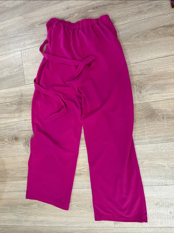 Wide-Leg Tie-Waist Pants in Fuchsia - Image 6