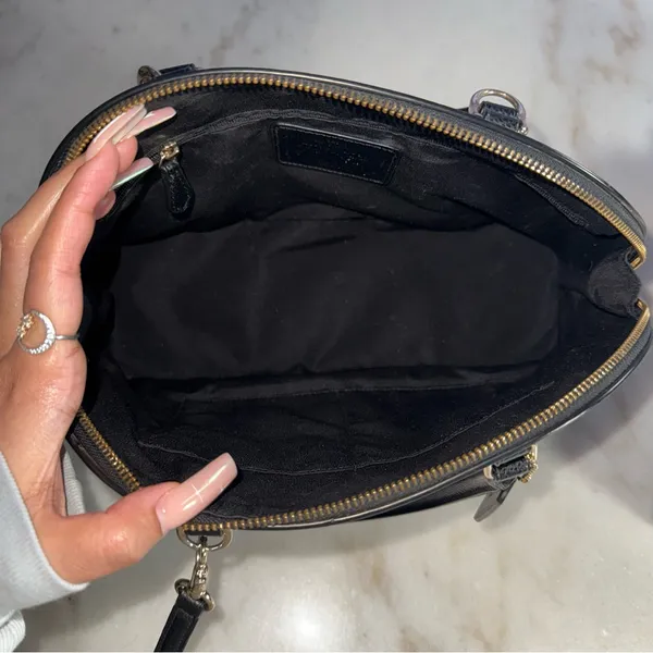Coach Sierra Black Crossgrain Pebbled Leather Dome Satchel Crossbody Bag Womens - Image 11