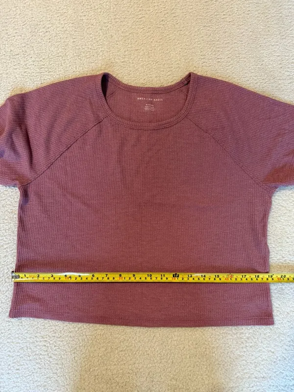 American Eagle Dusty Rose Waffle Knit Crop Tee Pink Size XL - Image 4