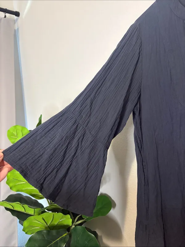 Quince Organic Cotton Gauze Tiered Mini Dress Indigo Blue M - Image 4