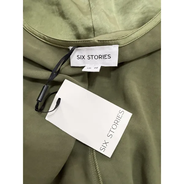 Six Stories Sage Green Satin Wrap Maxi Dress Women UK 22 Flutter Sleeve NWT $199 - Image 13