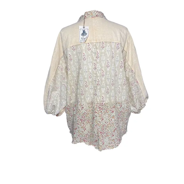 NWT EASEL Women’s Boho Mixed Floral Print Patchwork Button Up Shirt - Image 7