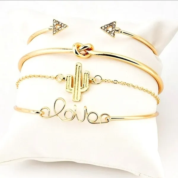 Boutique Gold Stacking Arrow Cactus‎ Bracelet Set (4) - Image 2