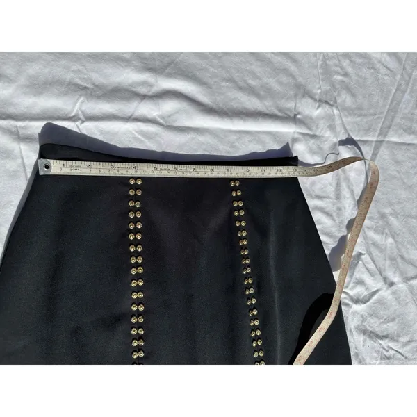 Erez Collections Midi Bedazzled Skirt 100% Wool Gold Studs Slits Black Women's S - Image 8