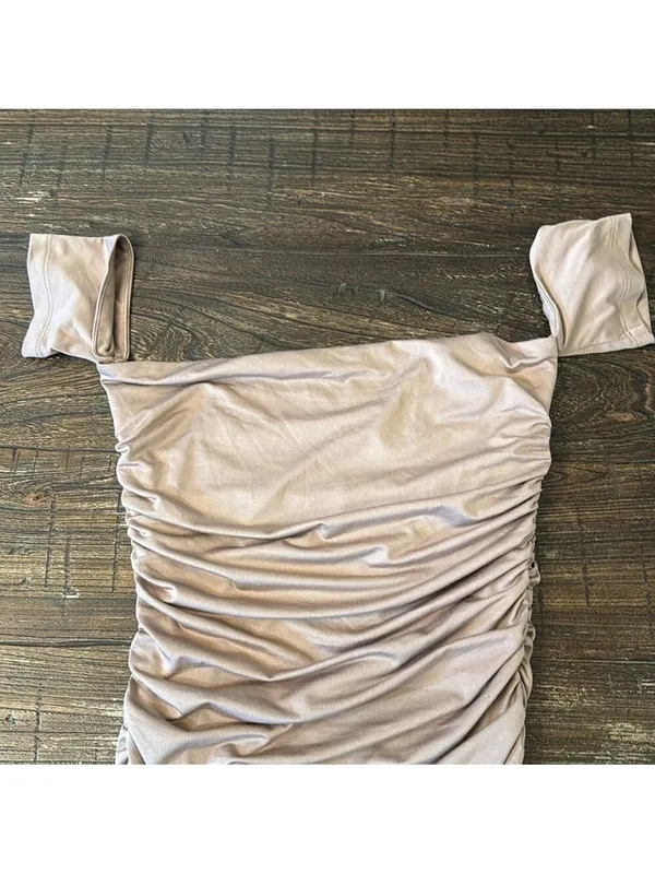 Superdown Taupe Off Shoulder Bodycon Mini Dress‎ Ruched NWT Size XS - Image 3