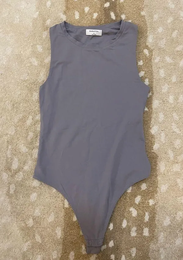 Babaton Aritzia purple grey high neck snap button bodysuit women’s size medium - Image 5