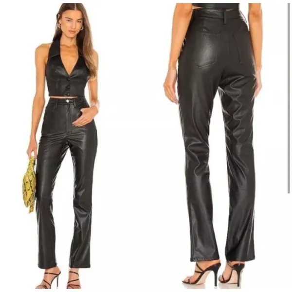 Danielle Bernstein WeWoreWhat Croc Ankle Flare Brown‎ FauxLeather Pant Size27/4 - Image 2
