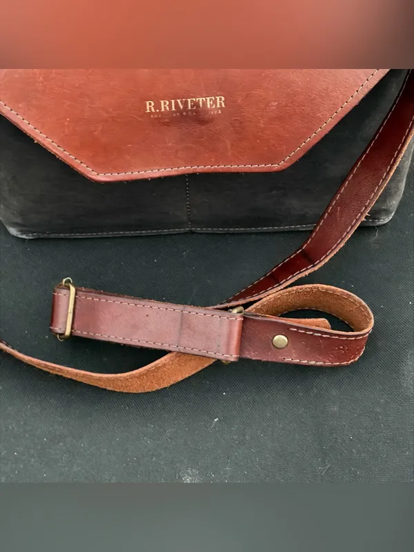 R. Riveter Patton Black Canvas & Brown Leather Crossbody Bag - Image 11