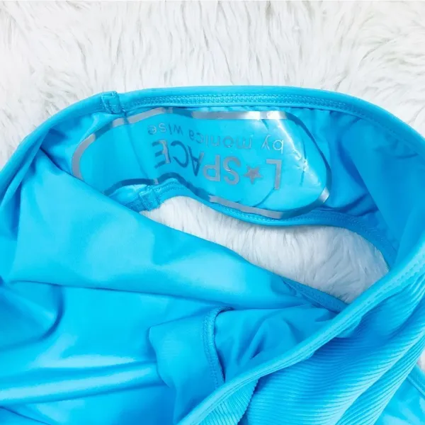 New L*SPACE Frenchi Bottom Bitsy‎ Cut High Waist Bikini Ribbed Aqua Blue Large - Image 10