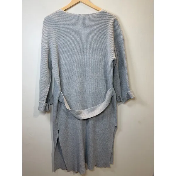MOD REF Duster Cardigan Women M Gray Ribbed Knit Belted Sweater TR2109-A - Image 2