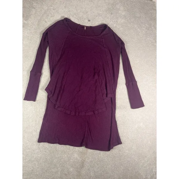 Free People We The Free Purple Thermal Waffle Knit Layered Tunic Top L - Image 4