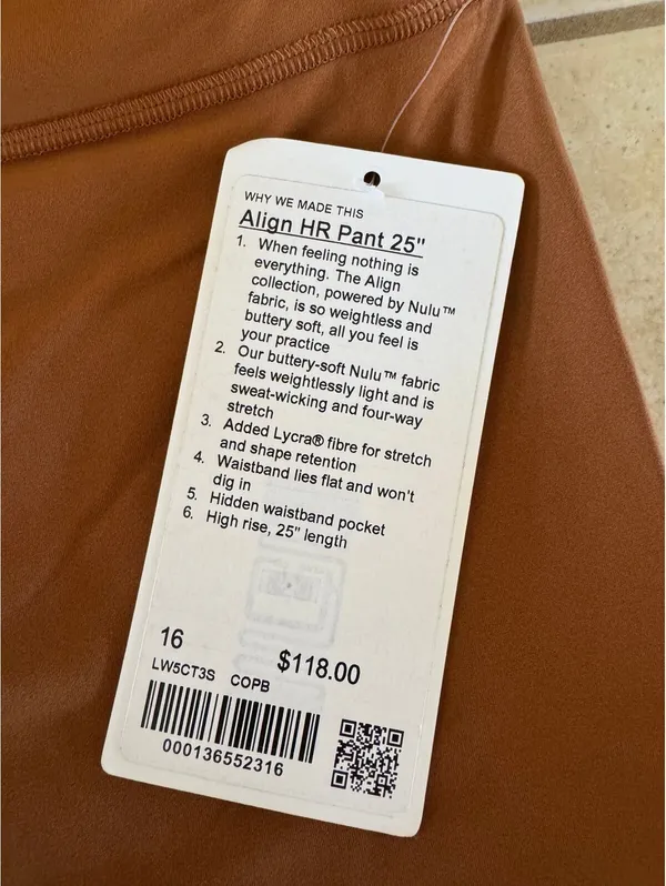 Lululemon Align High Rise 25” Copper Brown Size 16 NWT - Image 4