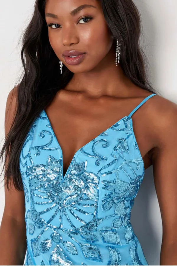 Lulus Iconic Evening Light Blue Sequin Bodycon Mini Dress - Image 4