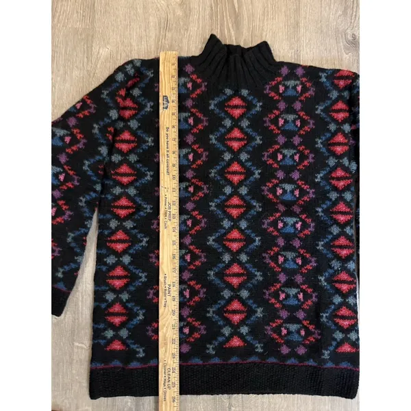 Vintage LL Bean Womens Aztec Print Mock Neck 100% Wool Sweater Size M - Image 3