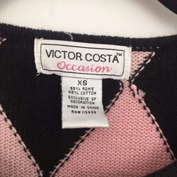 Victor Costa Embellished Argyle Cardigan Women’s XS Pink Black Occasion Knit Swe - Image 4