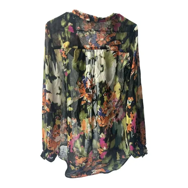 CAbi Floral Ruffle Tie Front Sheer Blouse // Size Small - Image 11