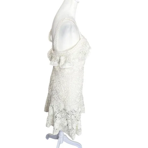 Alexis Linzi Ivory Lace Ruffle Mini Dress L Bridal Shower Bachelorette - Image 9