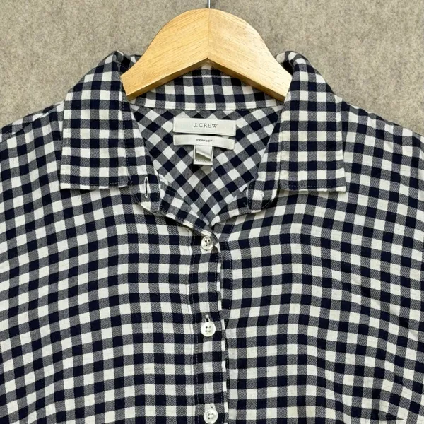J.Crew Perfect Shirt Navy White Gingham Button‎ Down Long Sleeve Top Sz 6 School - Image 3