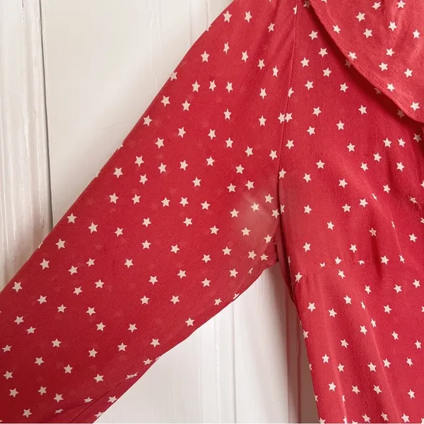 Realisation Par • The Alexandra wrap silk mini dress Red Star print ruffled - Image 12