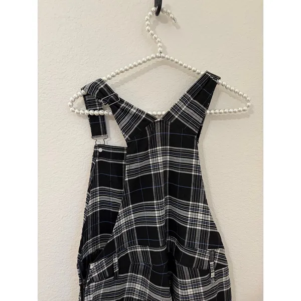 Hot Topic Plaid Overalls Size Medium Black White Academia Grunge Punk Goth - Image 8