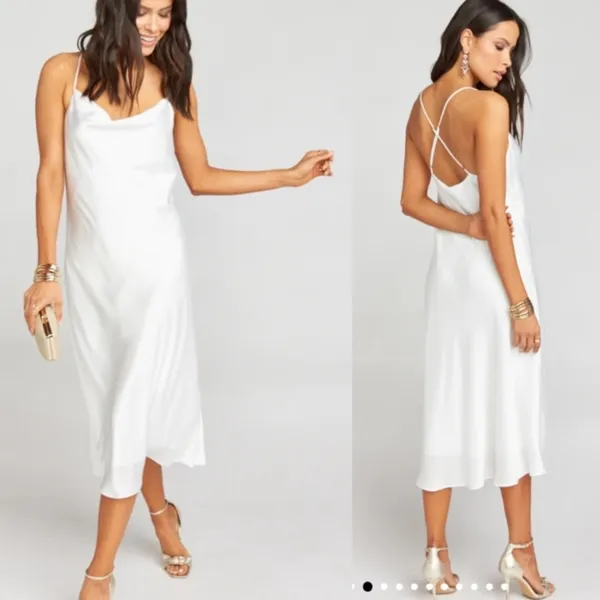Show Me Your Mumu Verona Cowl Midi Dress small ivory Luxe Satin bridal white - Image 12