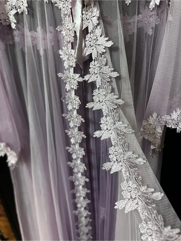 Embroidered Sheer Lace Robe in Light Lavender - Elegant Layering M - Image 15