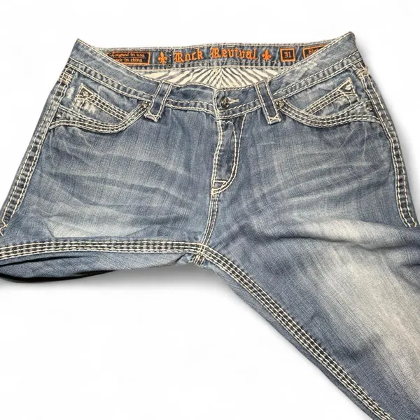 Rock Revival Elaina Easy Boot Jeans Women’s Size 31 Blue Denim Buckle Exclusive - Image 6