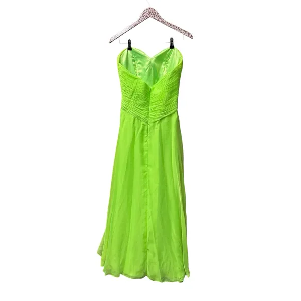 Mac Duggal Strapless Bedazzled Sparkle Long Chiffon Gown Dress Neon Green 10 - Image 2