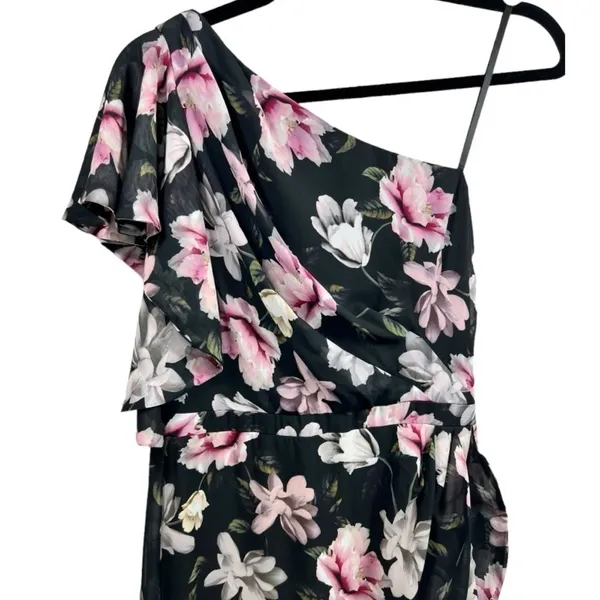NWT AQUA Formal One Shoulder Ruffle‎ Floral High-Low Midi Dress Black Size 4 - Image 7
