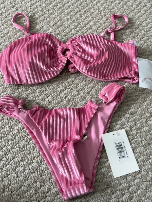 Dippin' Daisy's Pink Ribbed Ring-Front Bikini Set - Image 2