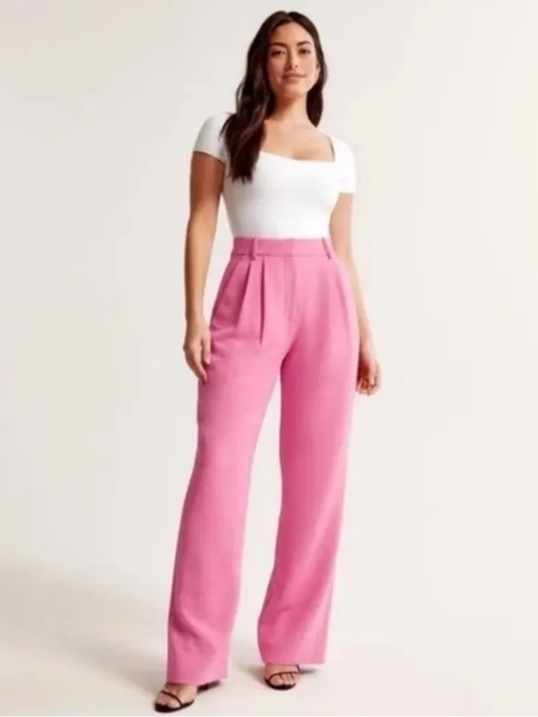 Abercrombie & Fitch Pink Sloane Tailored Premium Crepe Wide Leg Pants 6/28 - Image 2