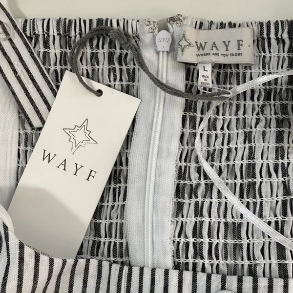 WAYF‎ Striped Peplum Camisole Top Black White Linen Blend Button Front Large NWT - Image 5
