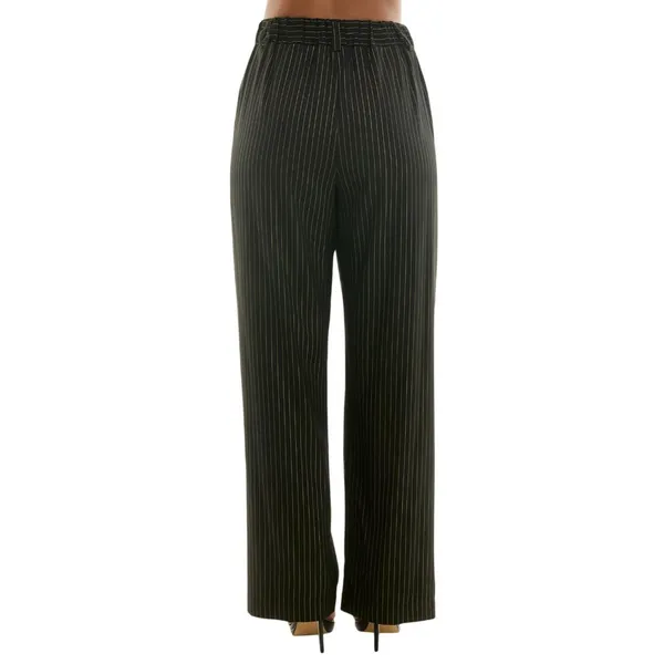 NWT Alex & Sophia Striped Wide-Leg Pleated Pinestripe Pants Black / Gold L - Image 2