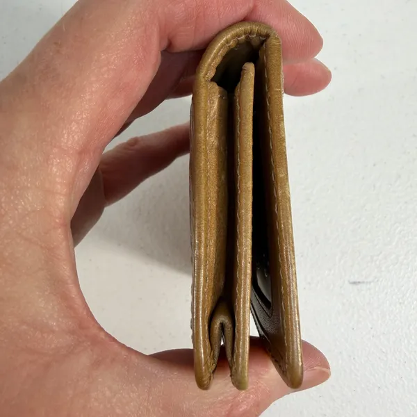 Coach Card Holder Signature Jacquard Leather Trim ID Holder Window Brown‎ Tan - Image 5