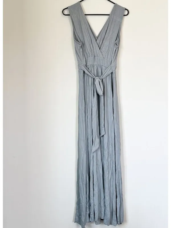 NWT Lulus Pale Dusty Blue Jersey Knit Surplice Slit Maxi Dress - Size: XL - Image 6