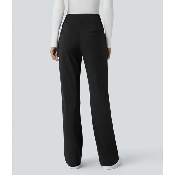 Halara Flex Day Stretch Mid Rise Side Zipper Pocket Work Flare Pants Black L - Image 3