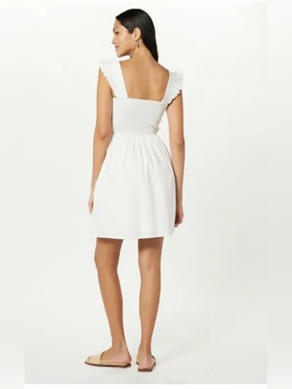 The Drop Women's Kari Ruffled-Shoulder Smocked Mini Dress White, M - Image 2
