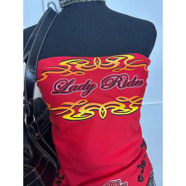 2004 Harley Davidson Lady Rider Bandana Red Tribal Motorcycle Y2K Biker Scarf - Image 4