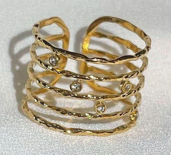 Adjustable Wide Layered Open Gold Ring - Image 6