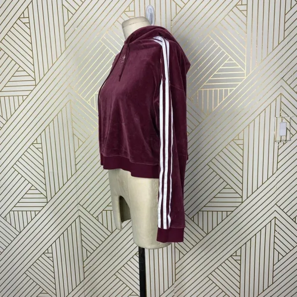 Adidas Originals Hoodie Sweatshirt Cropped Velour Purple Red Size US‎ Small - Image 6