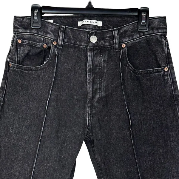 Pacsun SZ 30 Vintage Loose Crop Jeans Button-Fly Hi-Rise Seamed Leg Frayed Black - Image 2