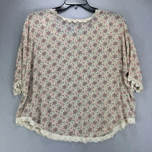 Free People Top Women's M Tan Floral Semi Sheer Crochet Trim Cottagecore - Image 2