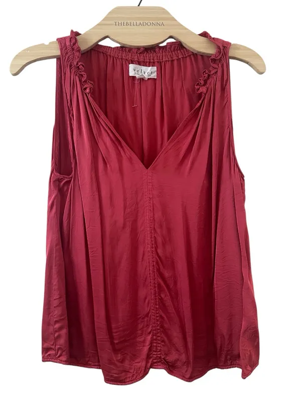Velvet by Graham & Spencer Satin Minimalist Vneck Sleeveless Top S - Image 2