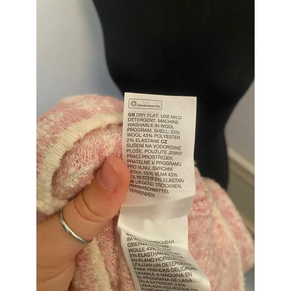 & Other Stories Pink and White Tweed Knit Cropped Cardigan Jacket Button Front - Image 6
