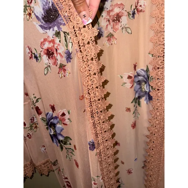 Polly & Esther Fairycore Peach Floral Mesh Duster Cardigan Bell Sleeve Lace L Layering Ethereal - Image 3